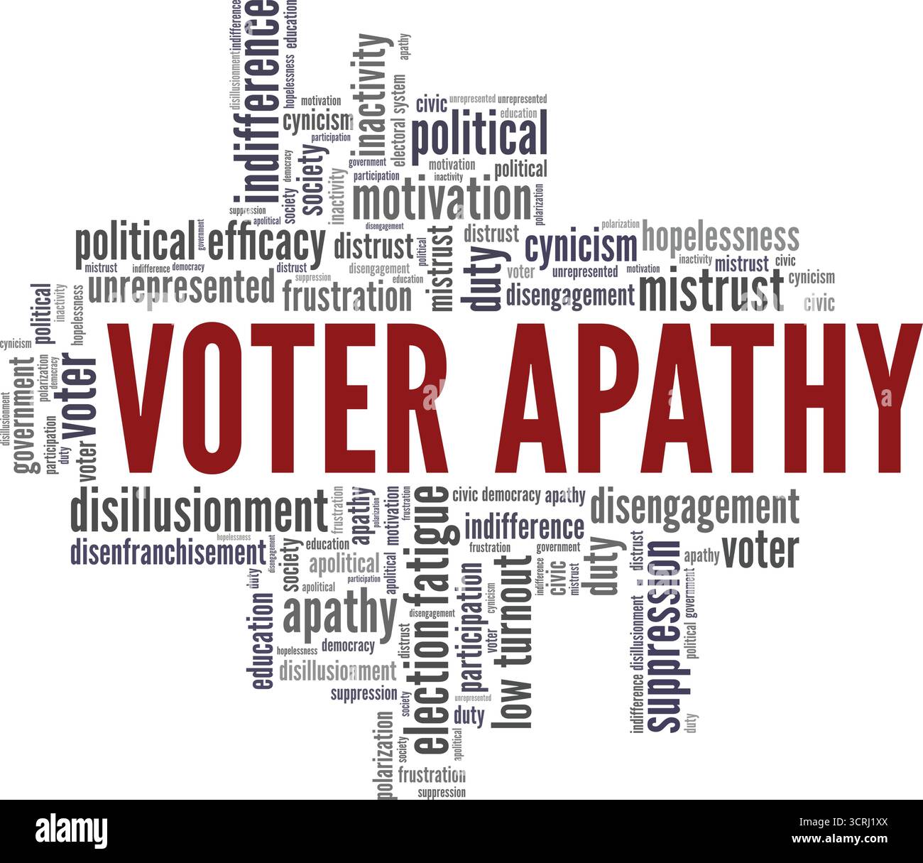 Apatia votante progettazione concettuale di Word cloud isolata su sfondo bianco. Illustrazione Vettoriale