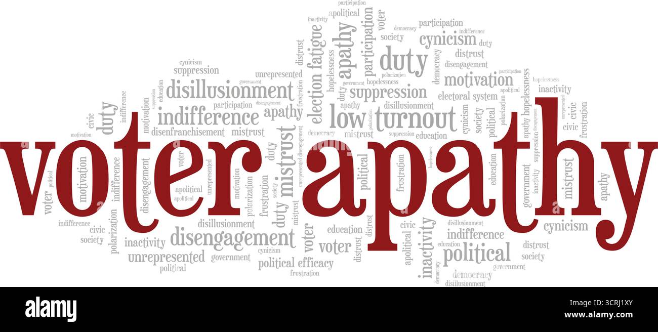 Apatia votante progettazione concettuale di Word cloud isolata su sfondo bianco. Illustrazione Vettoriale