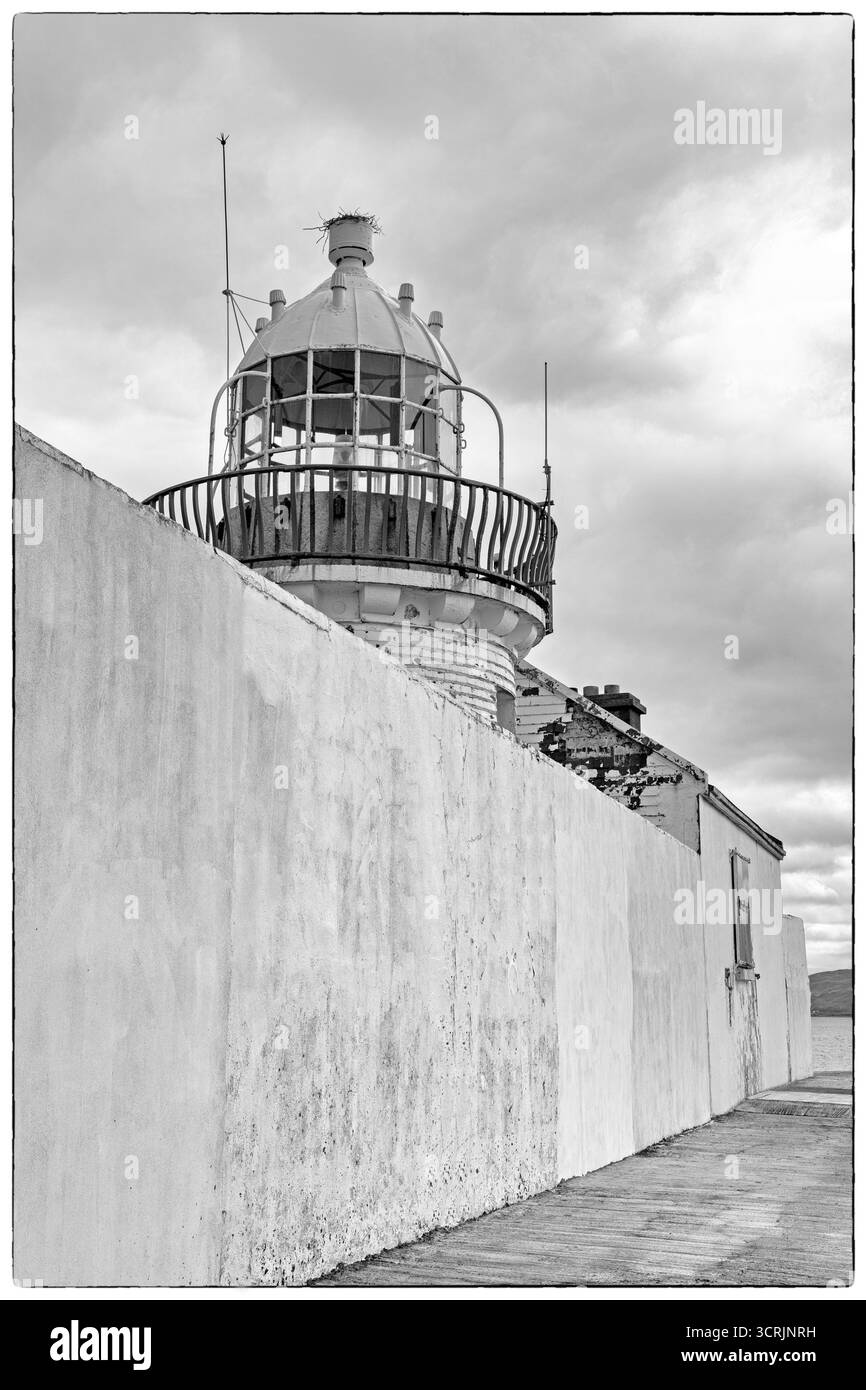 Faro di Inishgort, Clew Bay, Contea di Mayo, Irlanda Foto Stock