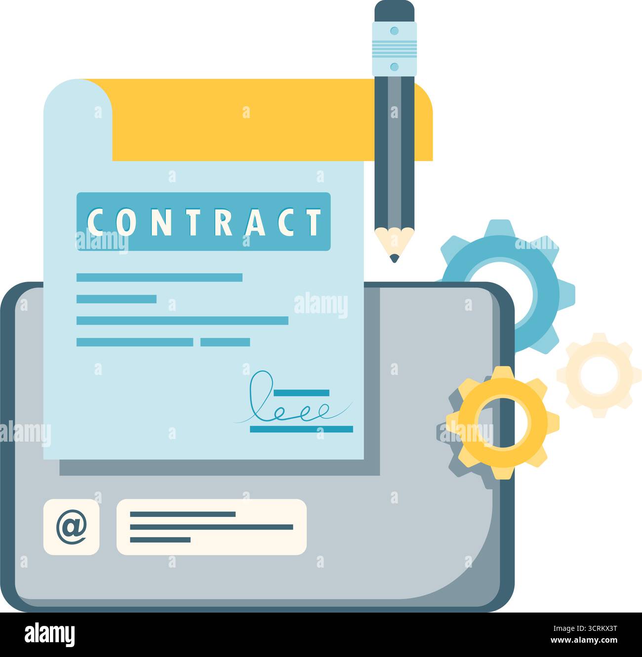 contratto di cooperazione via e-mail, firma del contratto online Illustrazione Vettoriale