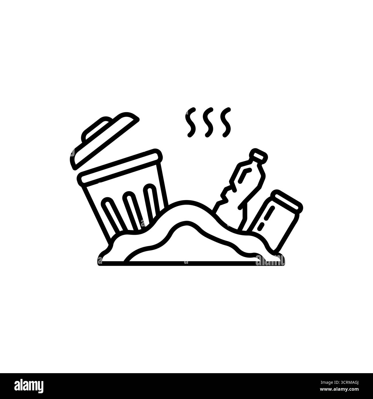 Icona linea nera discarica. Inquinamento della natura. Delineare il pittogramma per pagina Web, app mobile, promo Illustrazione Vettoriale