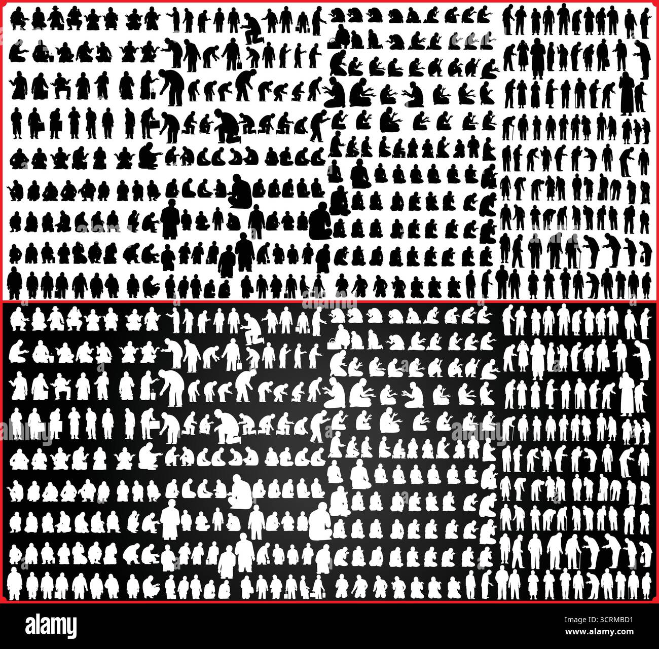 La silhouette del mendicante pone la collezione - in piedi, seduto, camminando, puntando, personaggi vettoriali gesti per il design e l'illustrazione Illustrazione Vettoriale