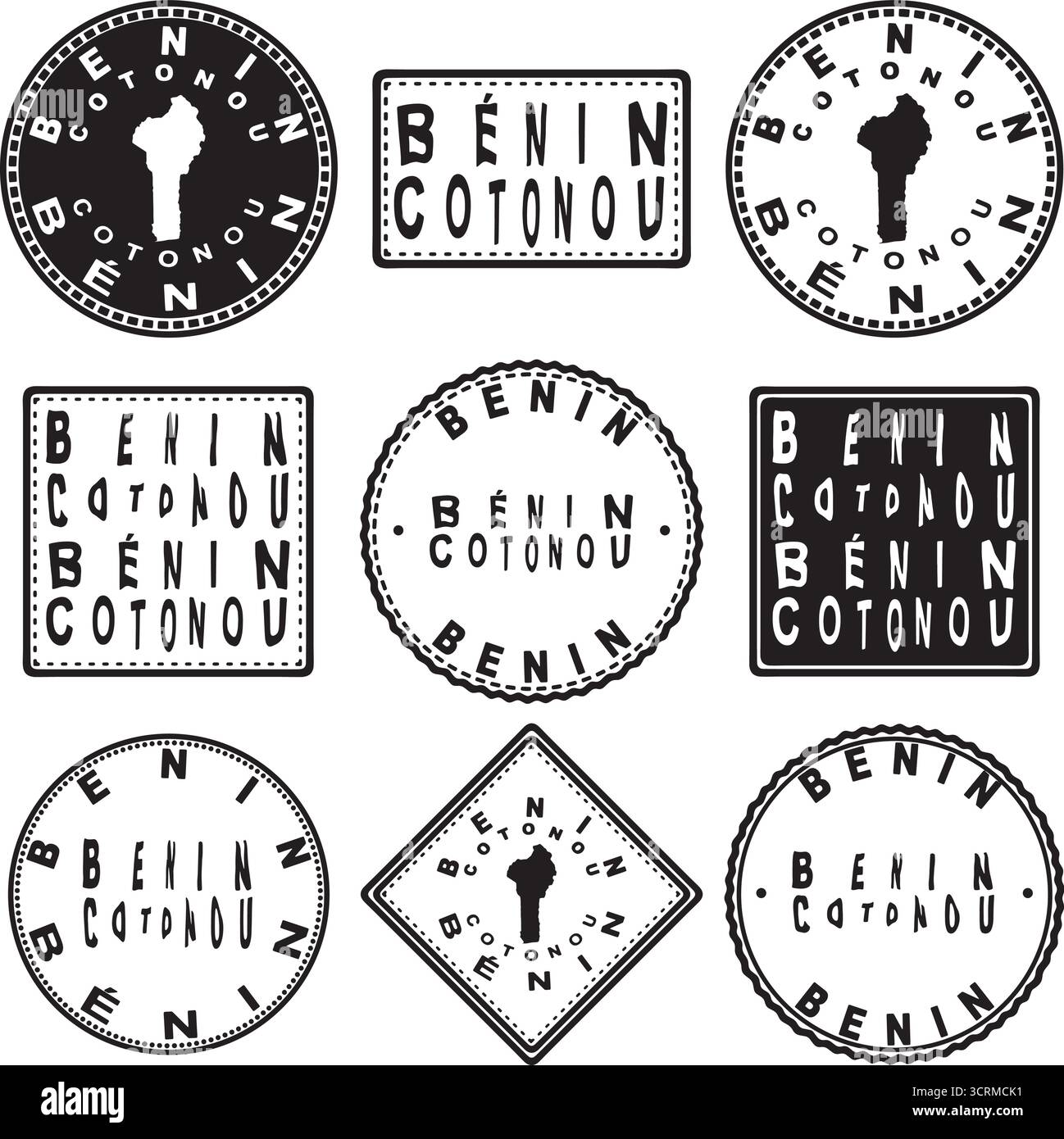 Benin Cotonou Round Seal Map Design Illustrazione Vettoriale