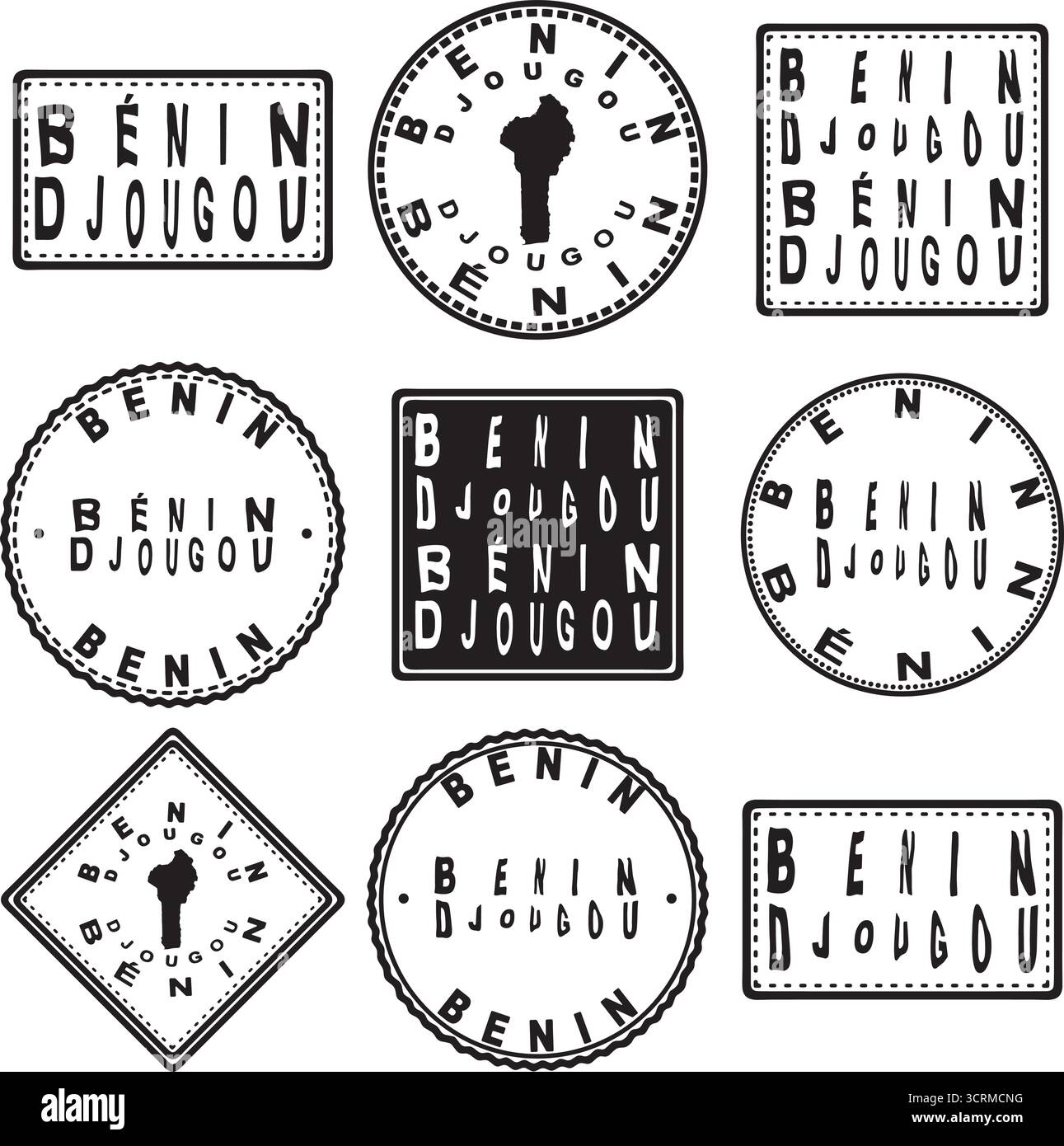 Design della mappa della guarnizione rotonda Benin Djougou Illustrazione Vettoriale