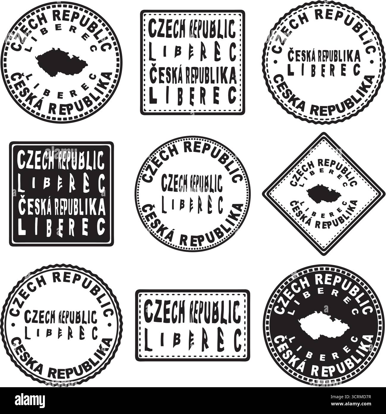Repubblica Ceca Liberec Round Seal Map Design Illustrazione Vettoriale