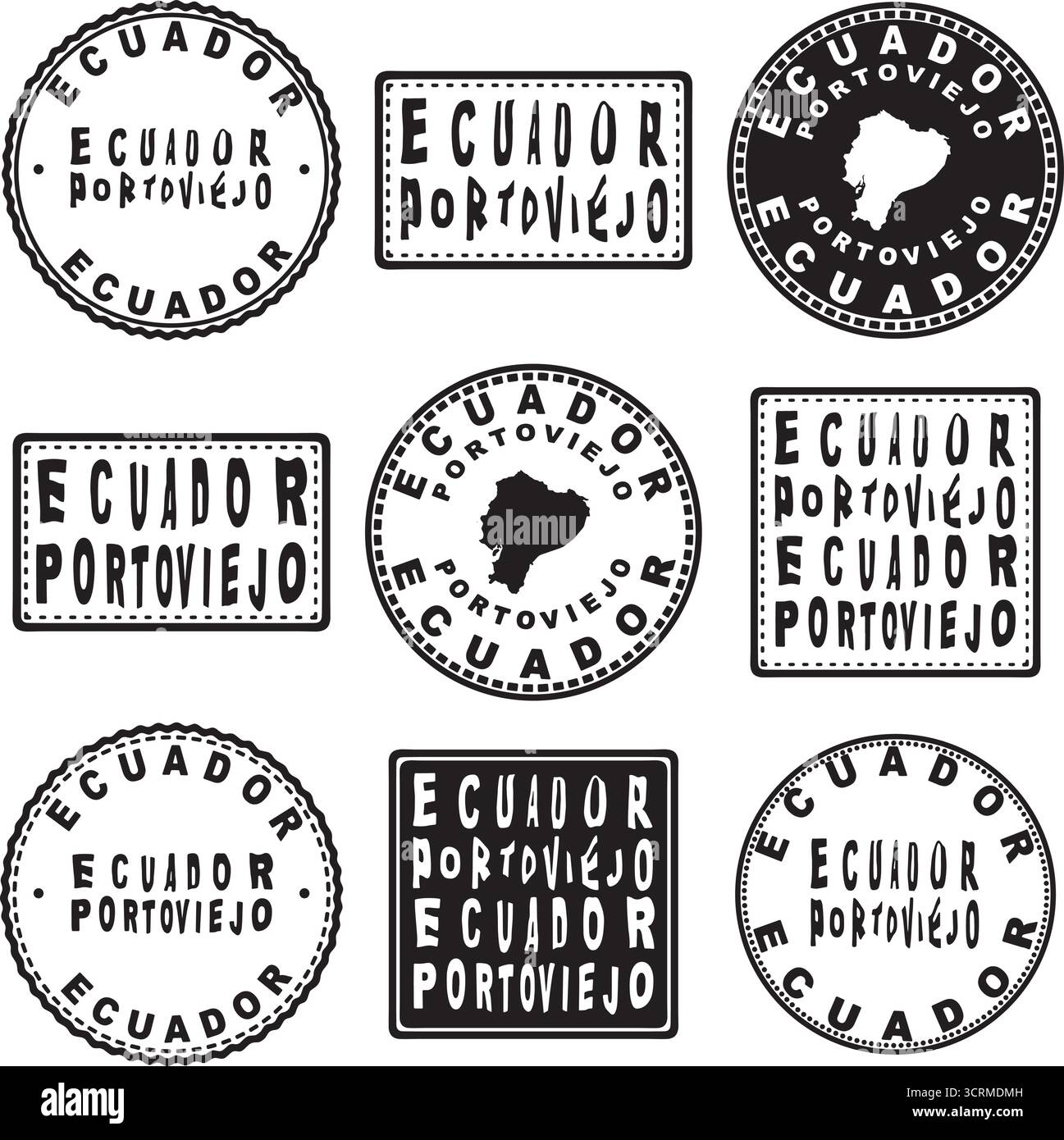 Ecuador Portoviejo Round Seal Map Design Illustrazione Vettoriale