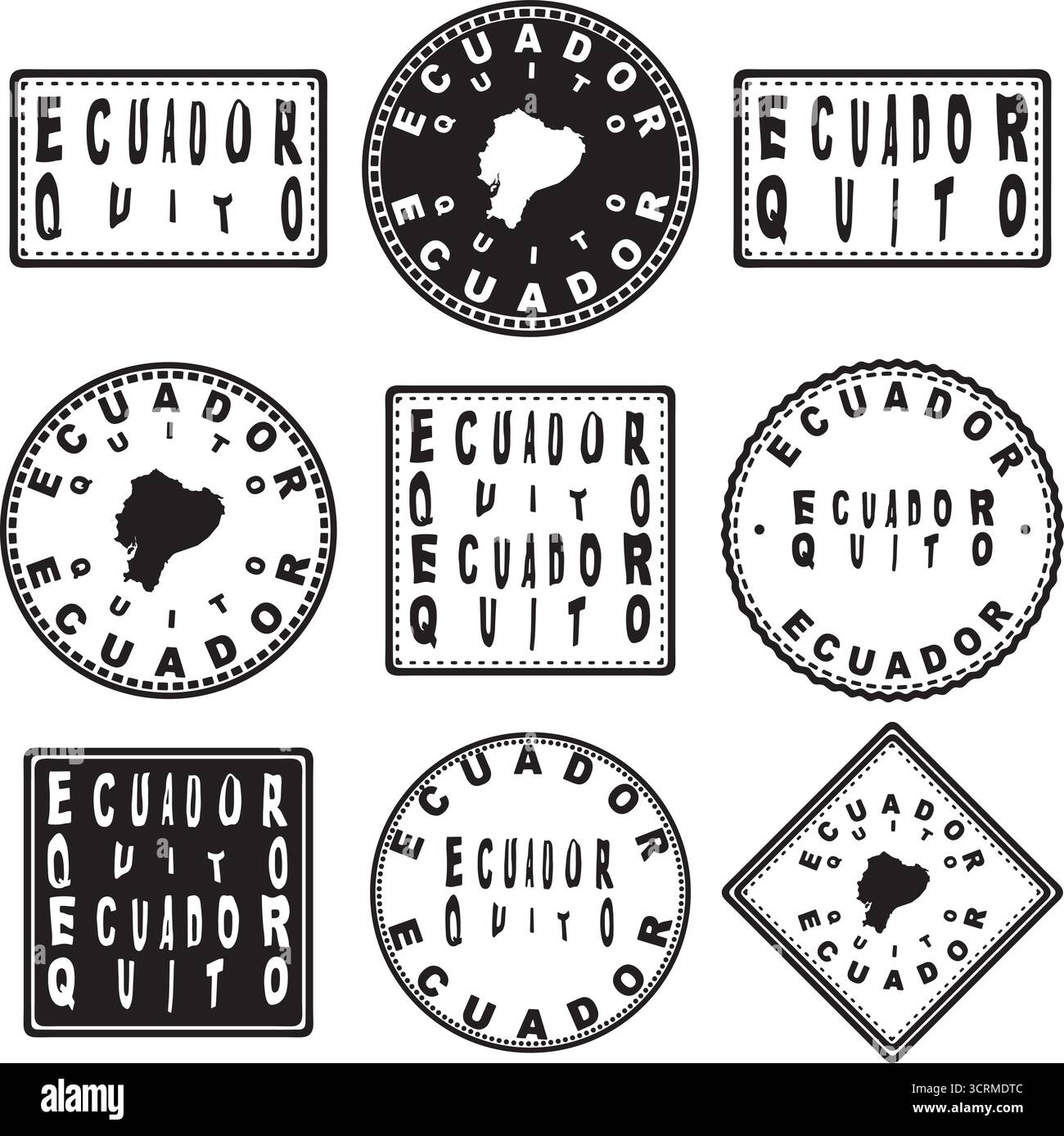 Ecuador Quito Round Seal Map Design Illustrazione Vettoriale