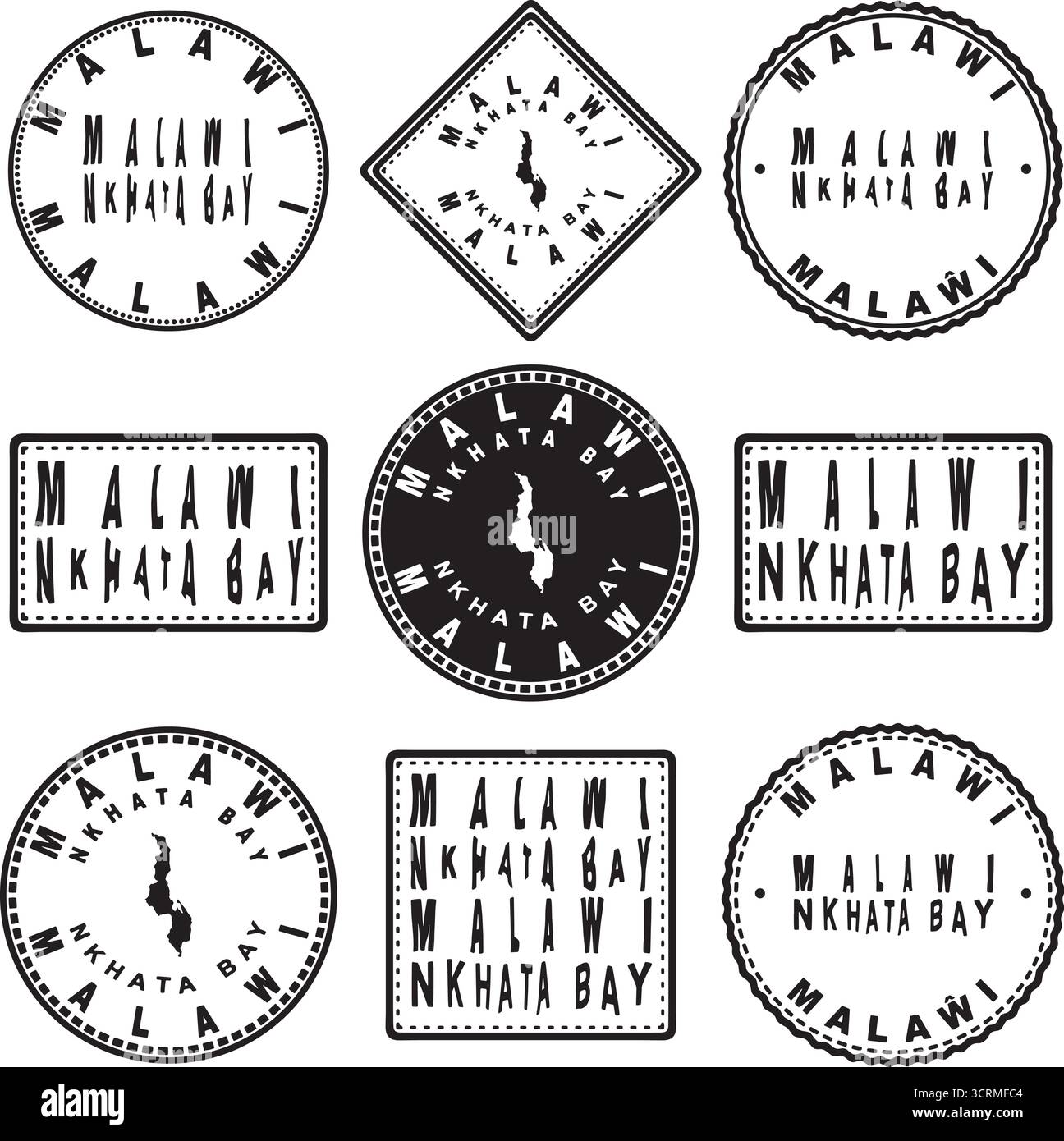 Design della mappa delle foche rotonde della baia di Nkhata del Malawi Illustrazione Vettoriale