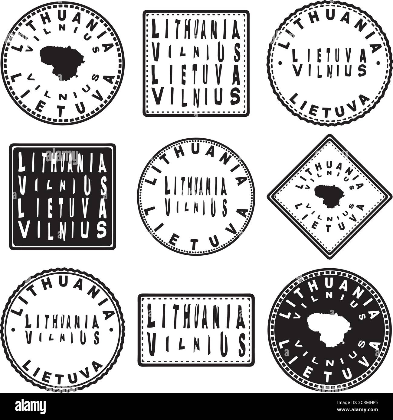 Lituania Vilnius Round Seal Map Design Illustrazione Vettoriale