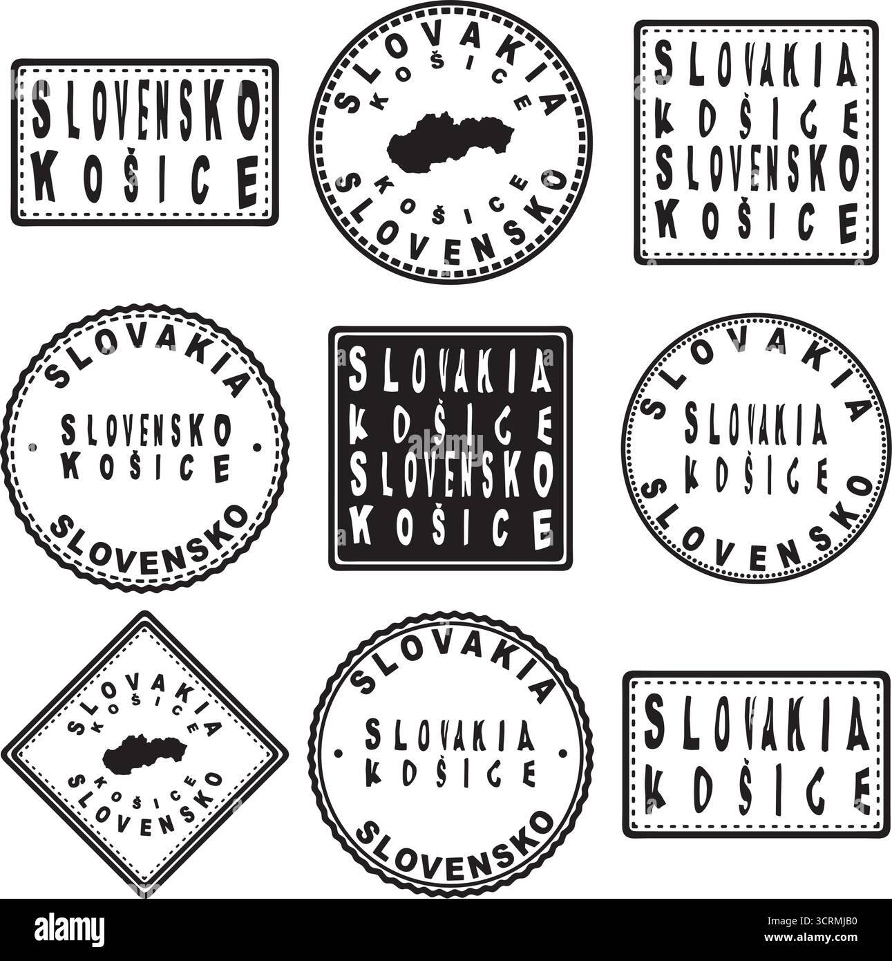 Slovacchia Kosice Round Seal Map Design Illustrazione Vettoriale