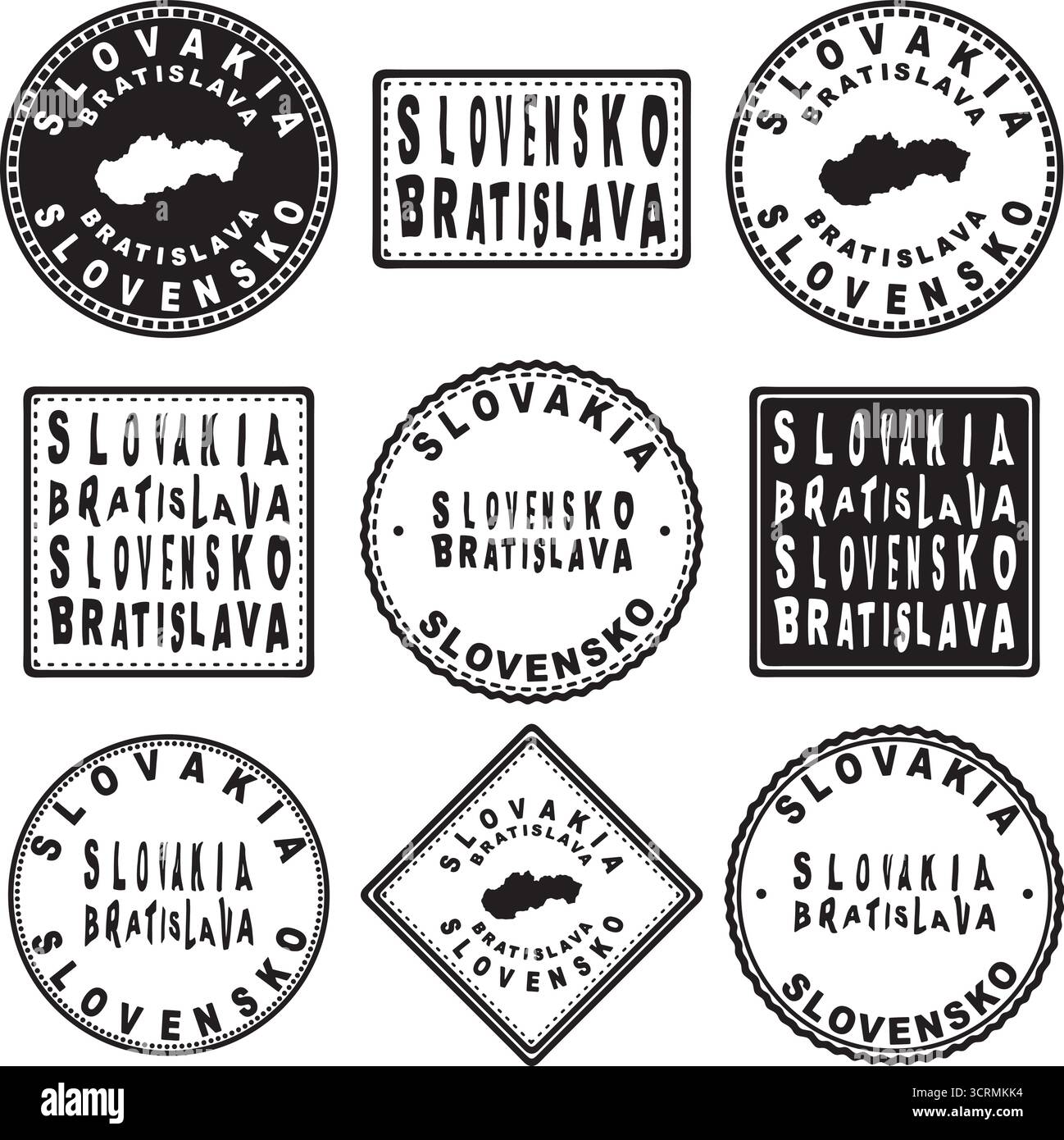 Slovacchia Bratislava Round Seal Map Design Illustrazione Vettoriale