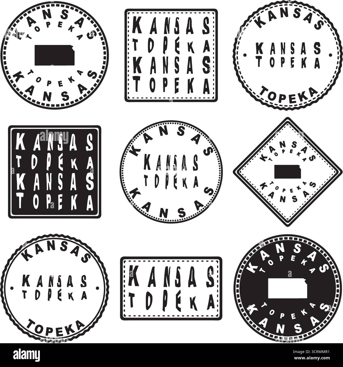 Kansas Topeka Round Seal Map Design Illustrazione Vettoriale