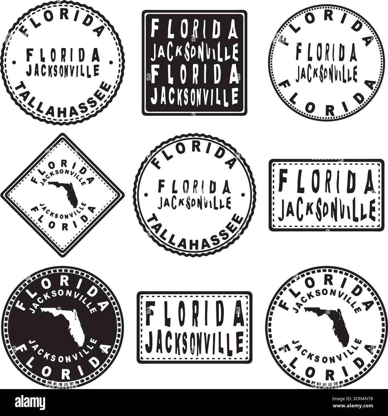 Florida Jacksonville Round Seal Map Design Illustrazione Vettoriale