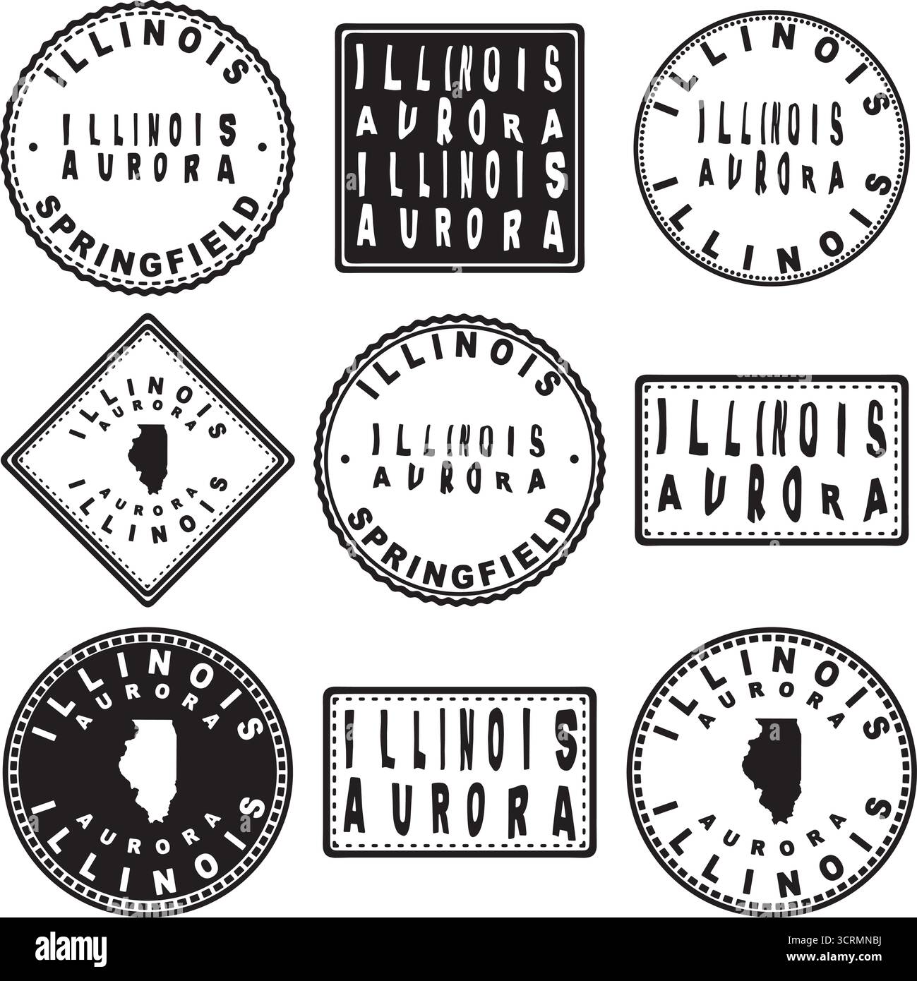 Illinois Aurora Round Seal Map Design Illustrazione Vettoriale