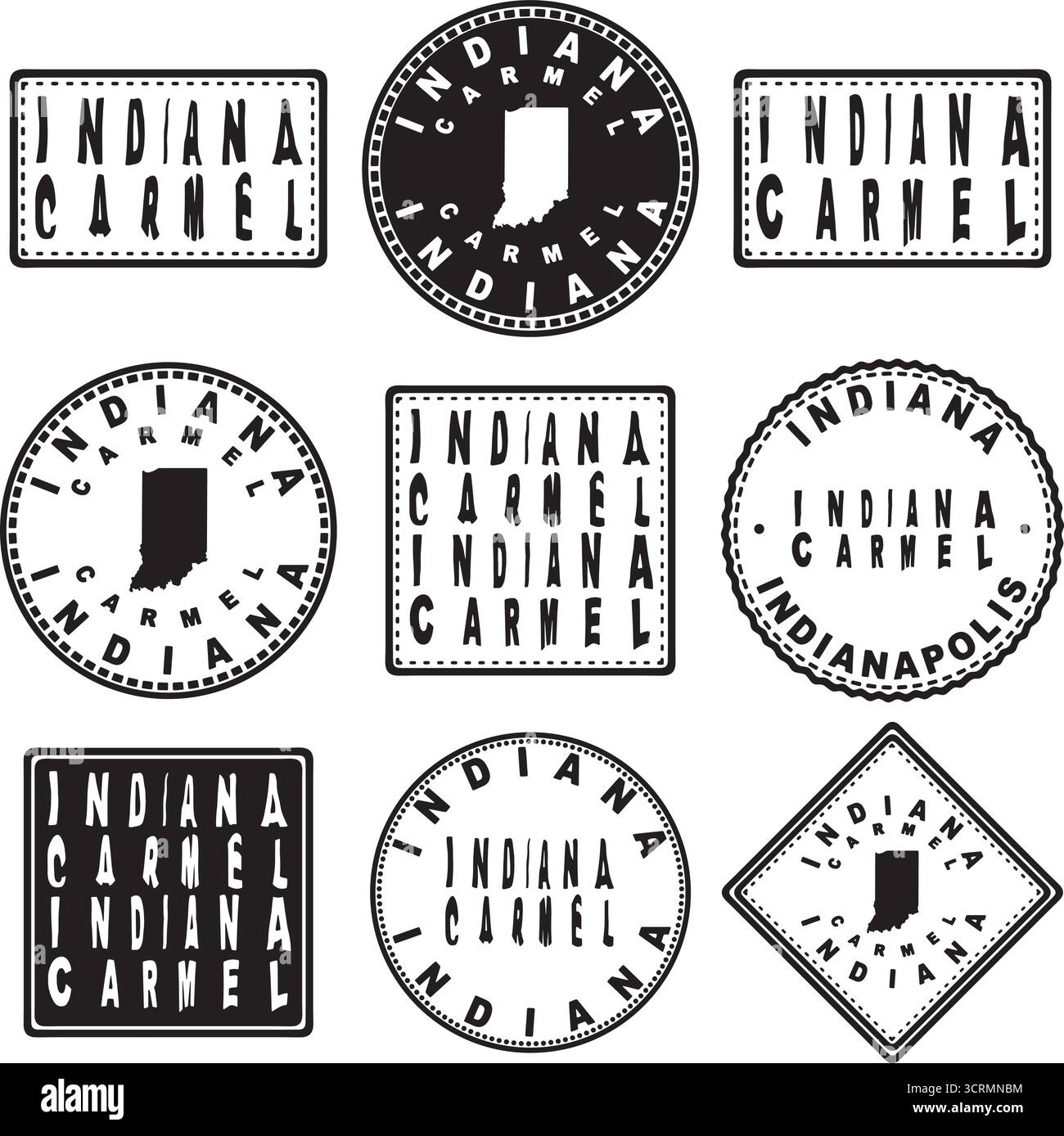 Design cartina con sigillo rotondo Indiana Carmel Illustrazione Vettoriale