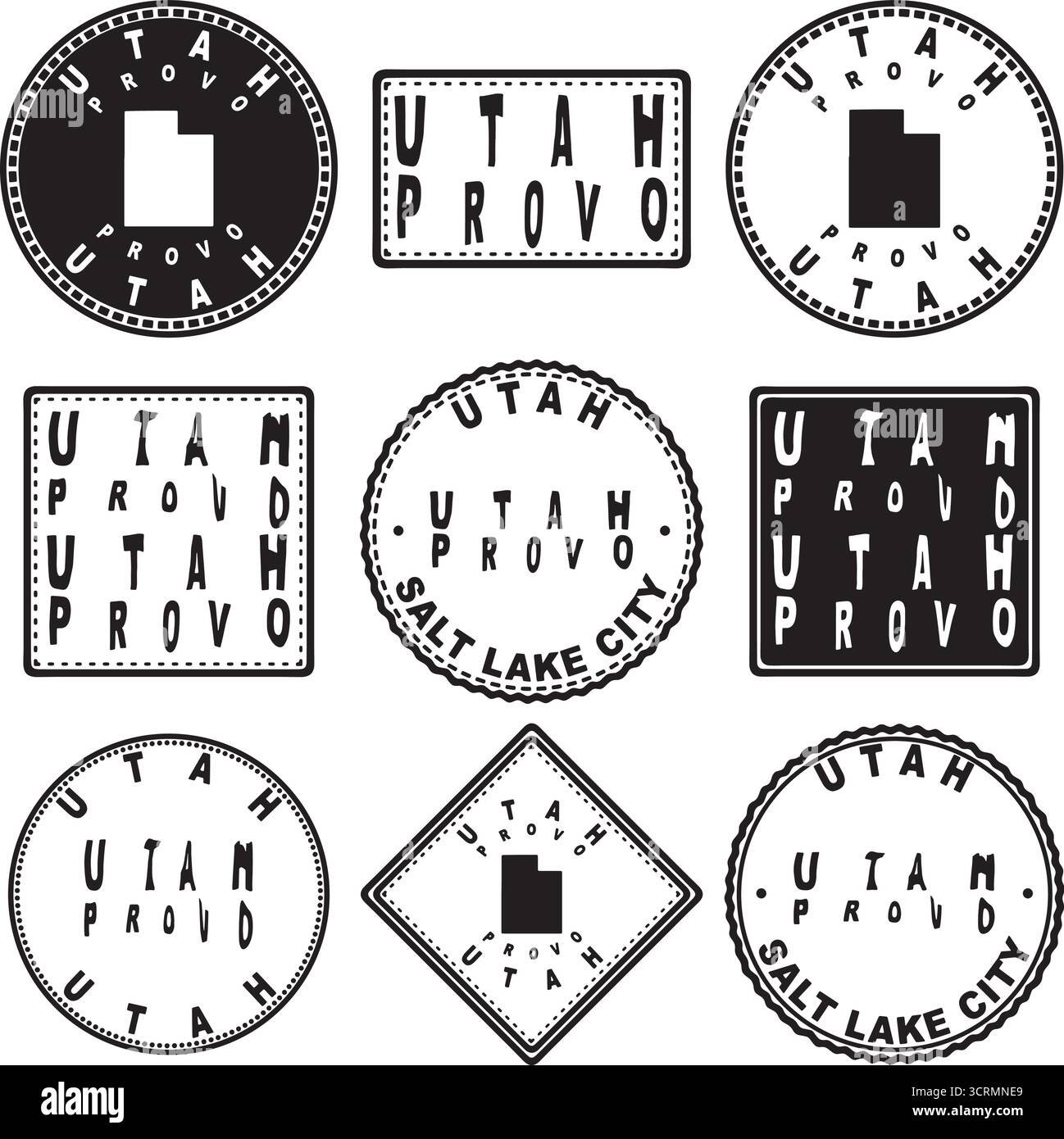 Design della mappa delle guarnizioni rotonde Utah Provo Illustrazione Vettoriale