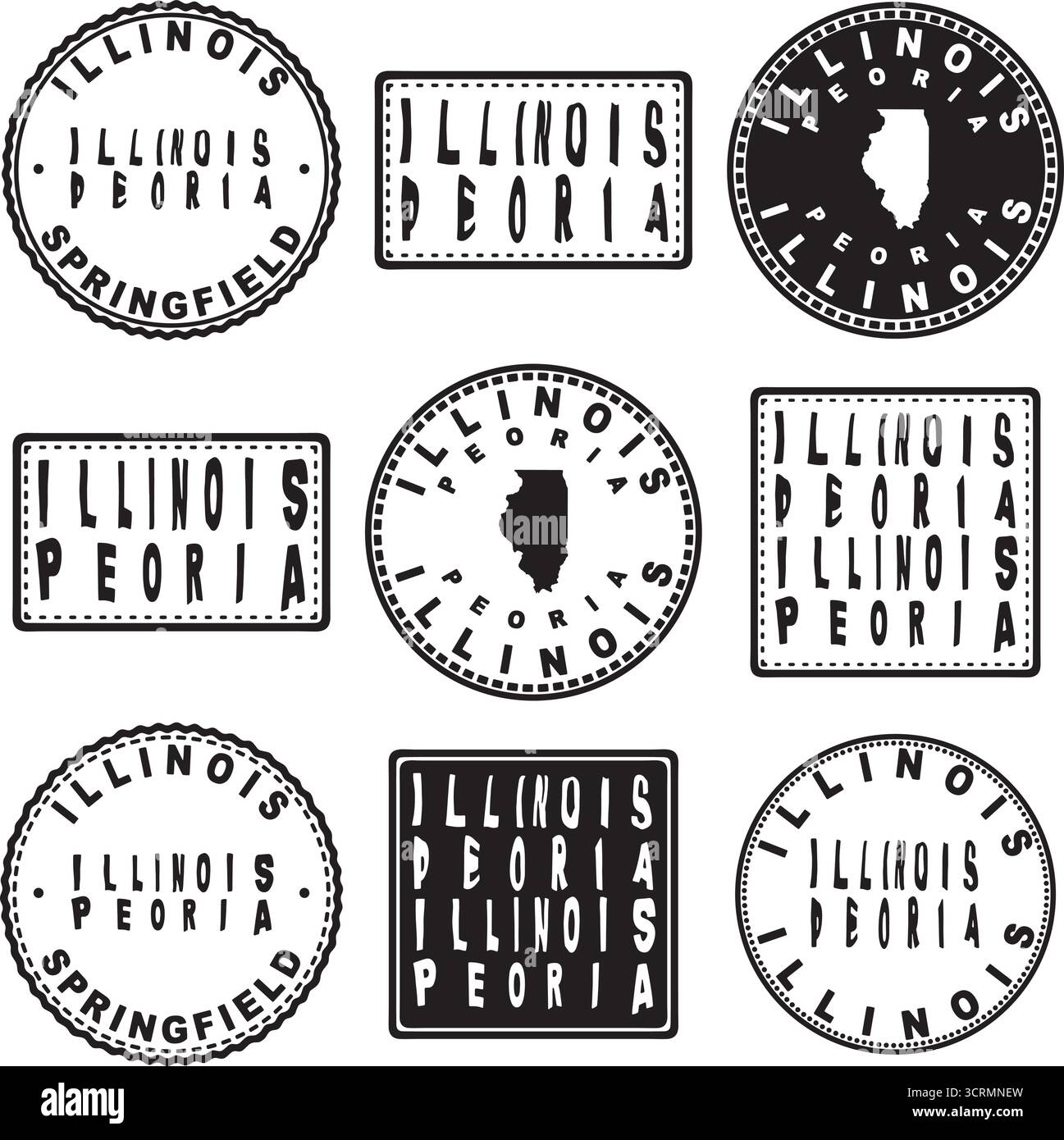 Illinois Peoria Round Seal Map Design Illustrazione Vettoriale