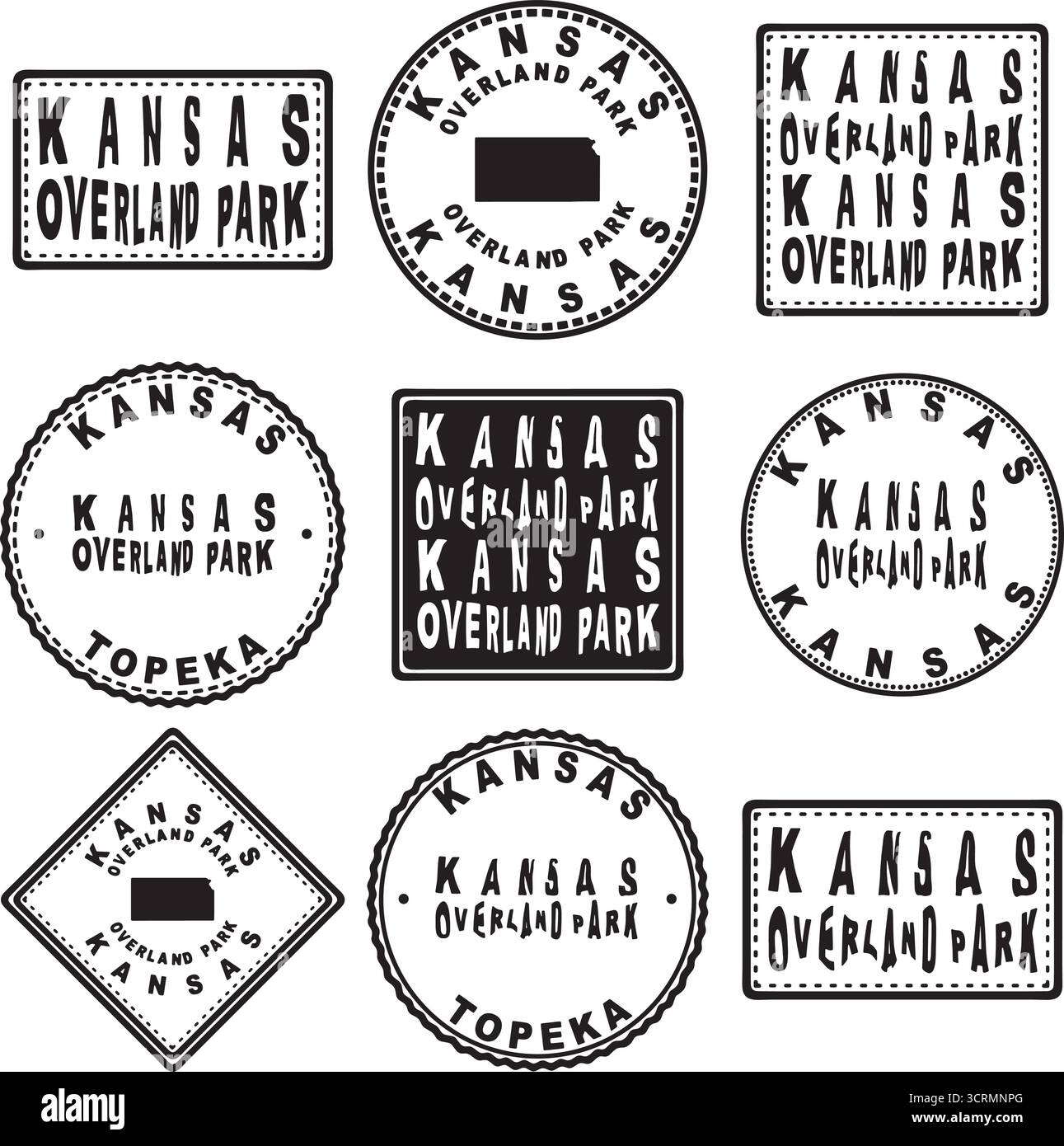 Kansas Overland Park Round Seal Map Design Illustrazione Vettoriale