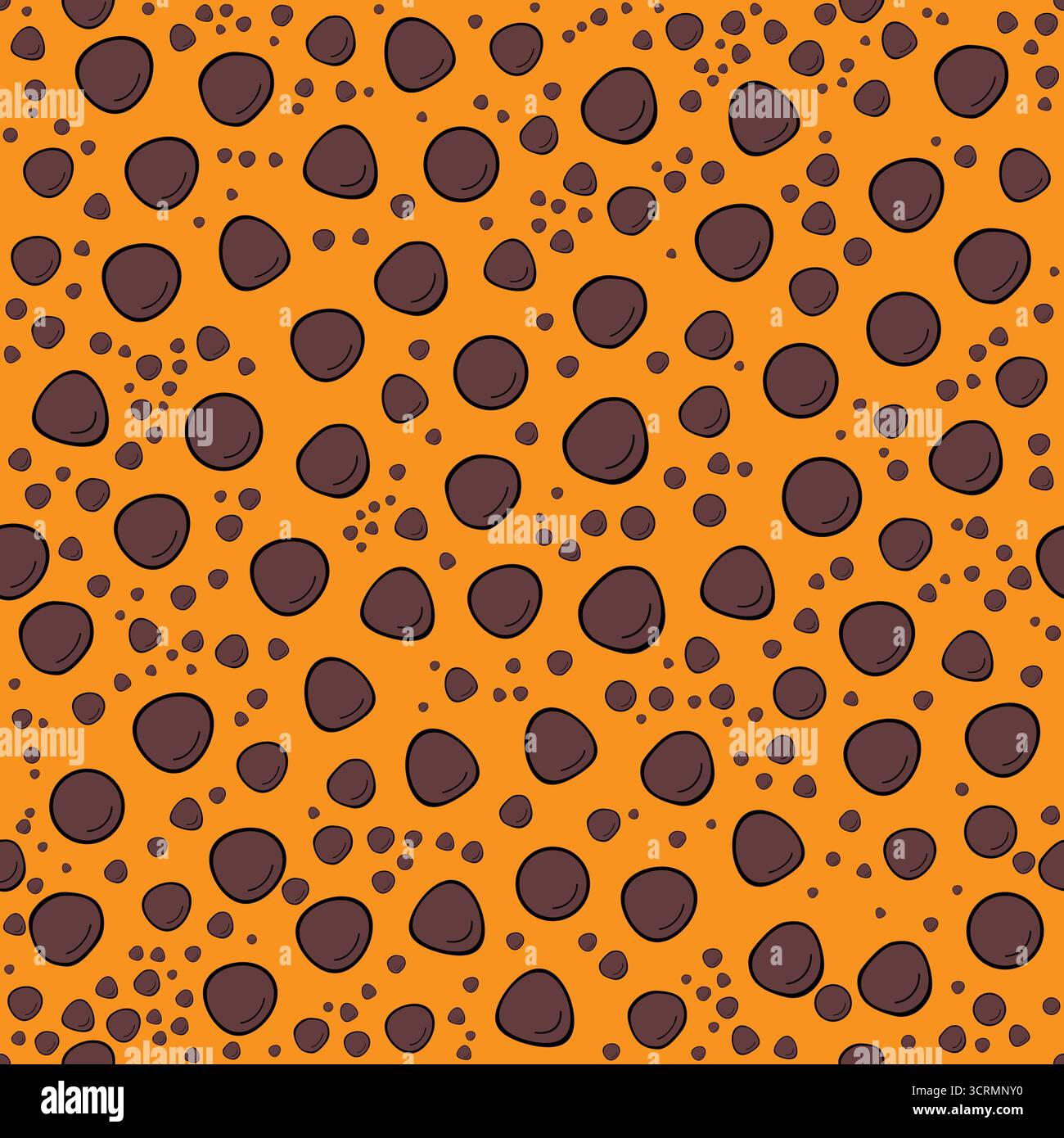Motivo di ciottoli marrone su sfondo arancione con un divertente stile cartoni animati. Le pietre sono disponibili in diverse forme e dimensioni. Ill vettoriale di pattern senza cuciture Illustrazione Vettoriale