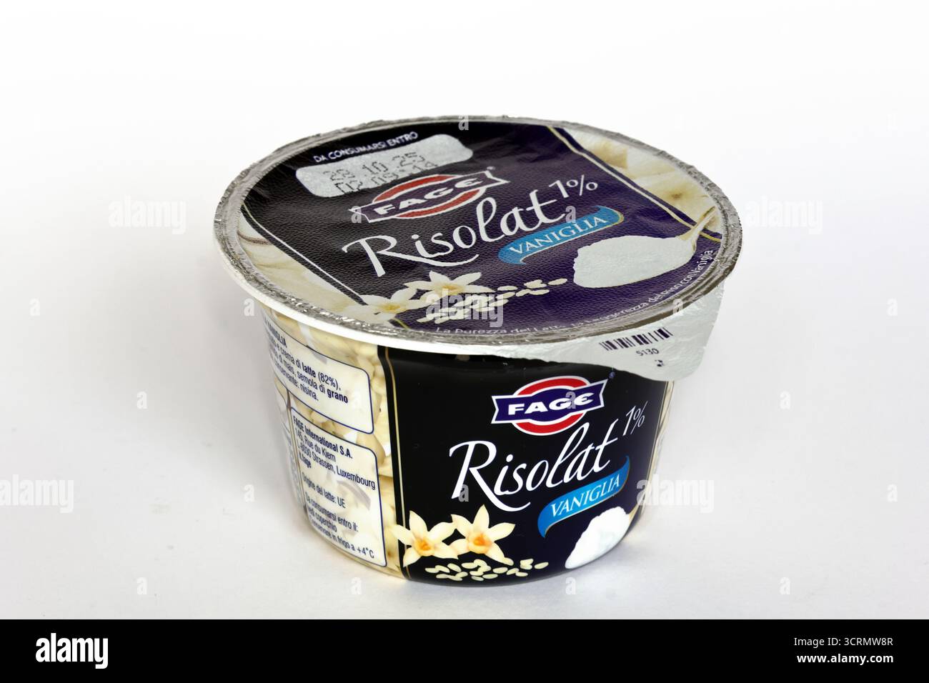 Dessert alla crema di riso alla vaniglia Risolat prodotto da Fage International S.A.. Foto Stock