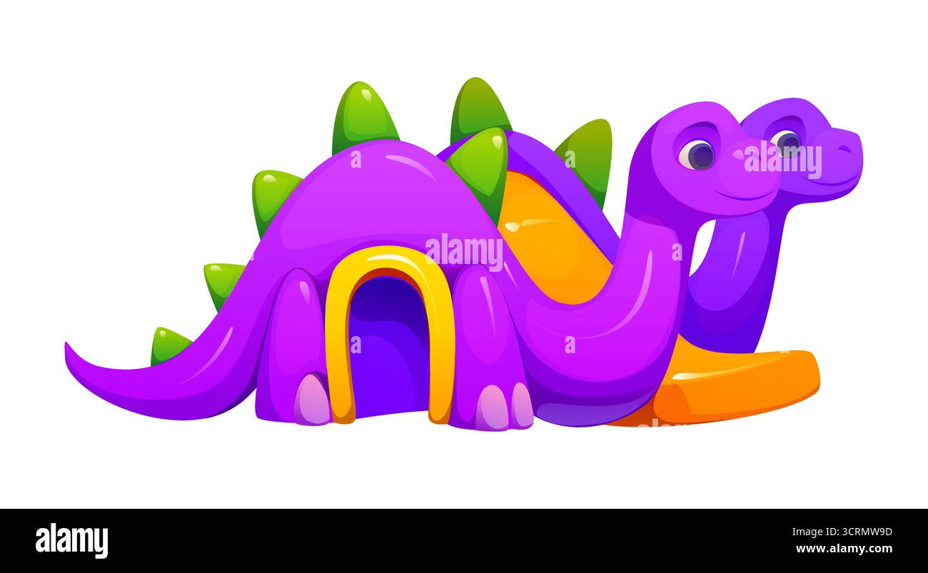 Colorato dino gonfiabile rimbalzante casa con scivolo Illustrazione Vettoriale