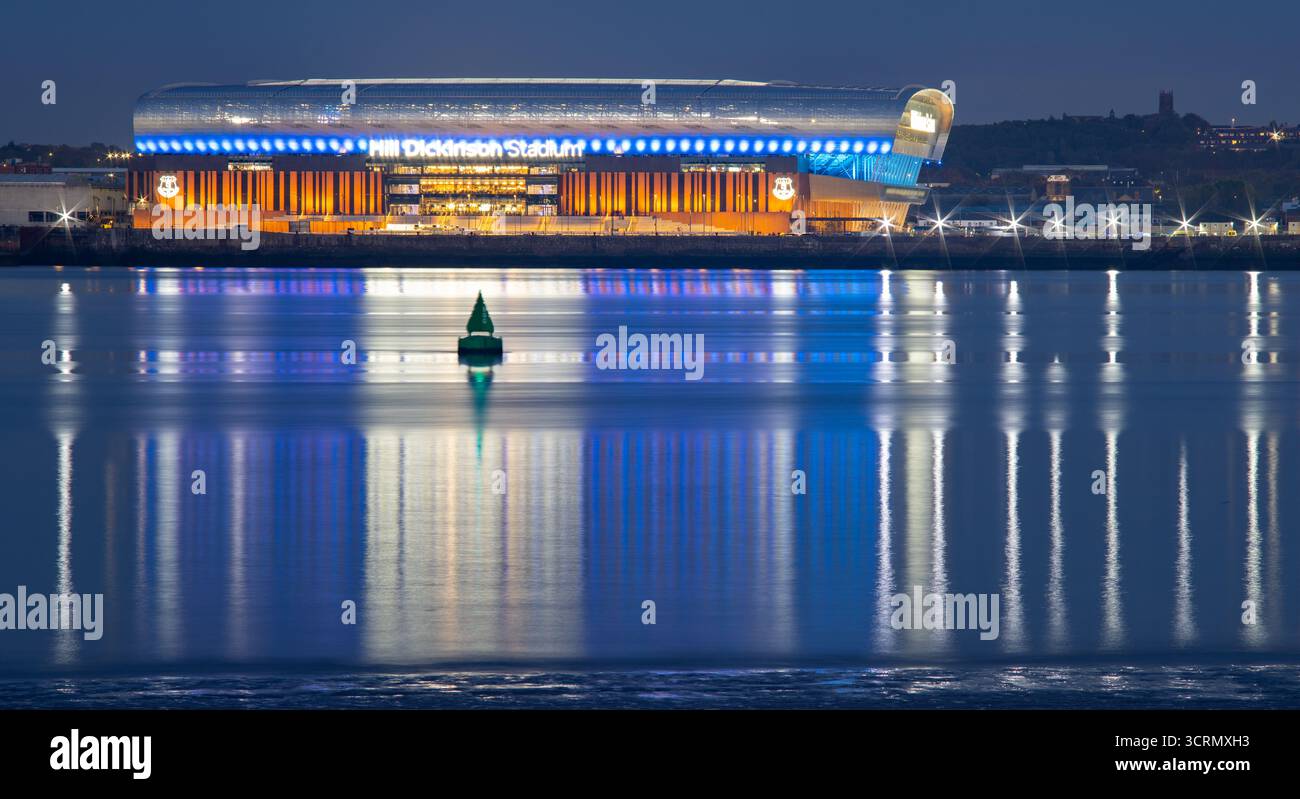 Hill Dickinson Stadium, Liverpool, in occasione della prima partita serale di Premier League presso la sede, tra Everton e West Ham, settembre 2025. Foto Stock