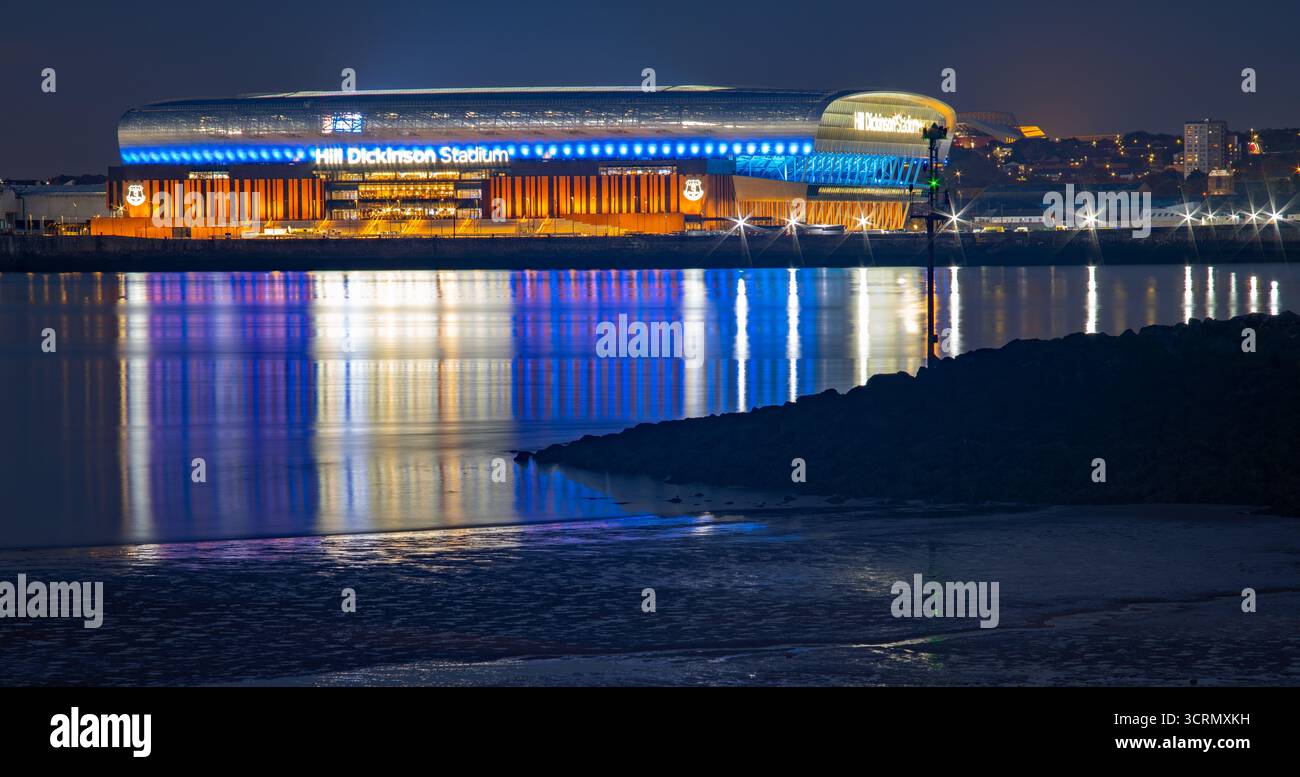 Hill Dickinson Stadium, Liverpool, in occasione della prima partita serale di Premier League presso la sede, tra Everton e West Ham, settembre 2025. Foto Stock