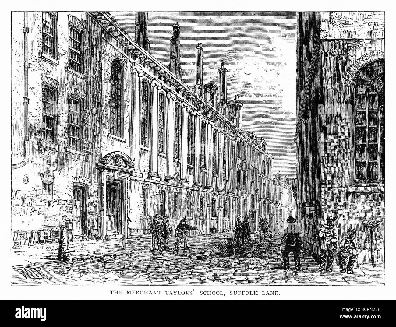 Un'incisione del XIX secolo della scuola mercantile Taylors a Suffolk Lane, Londra Foto Stock