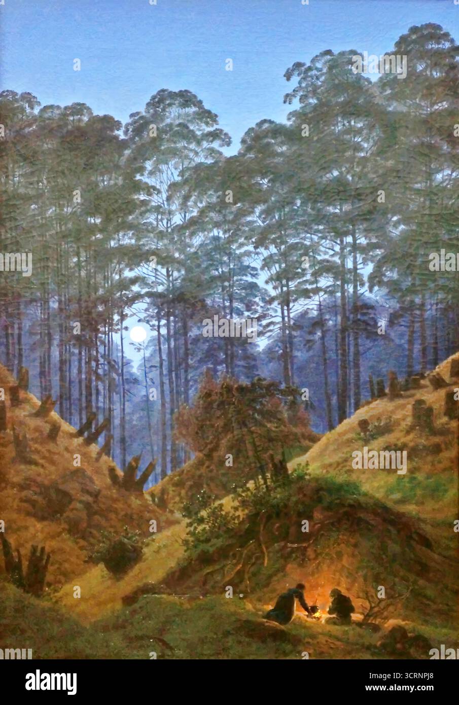 Caspar David Friedrich, Forest Interior by Moonlight (Waldinneres bei Mondschein), c. 1823–1830 Illustrazione Vettoriale