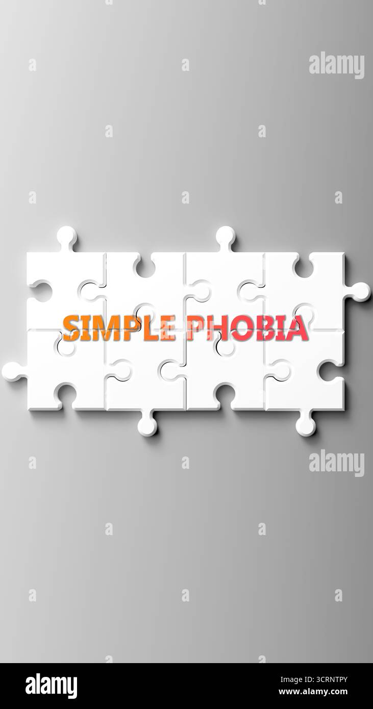 La fobia semplice è un argomento complesso, legato a argomenti importanti che si diffondono come una nuvola di parole. Foto Stock