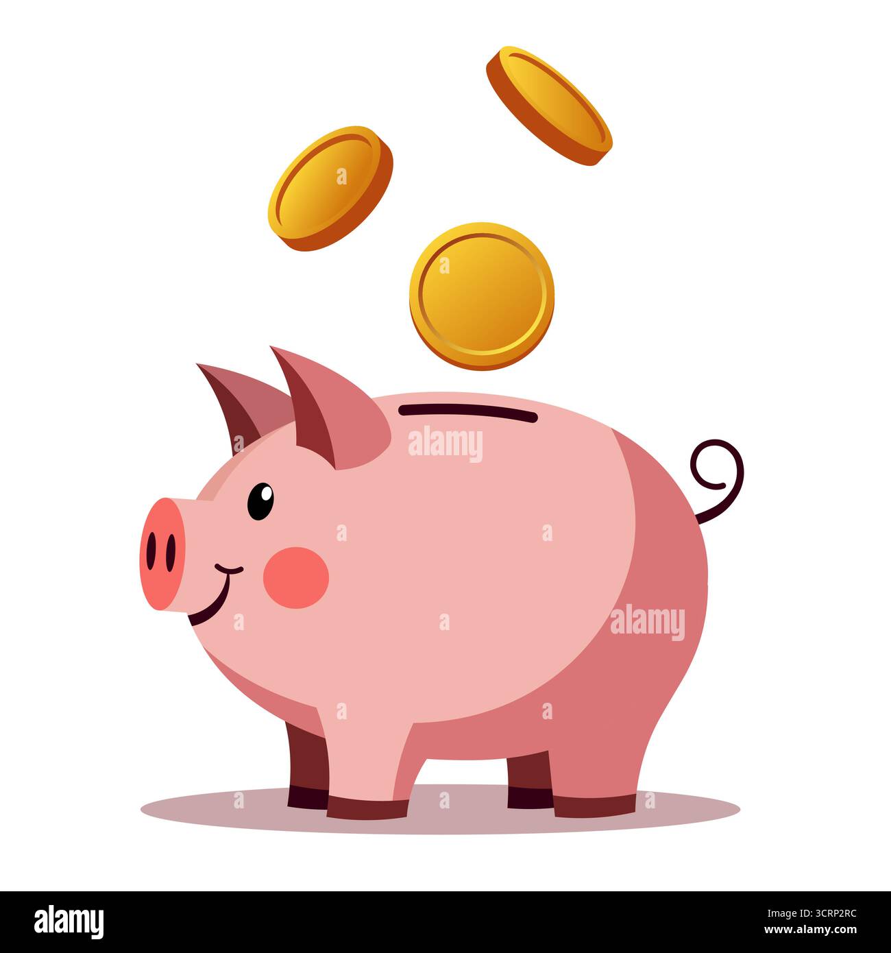 Salvadanaio con monete d'oro che cadono. Concetto di risparmio e accumulo di finanze. Illustrazione vettoriale. Illustrazione Vettoriale