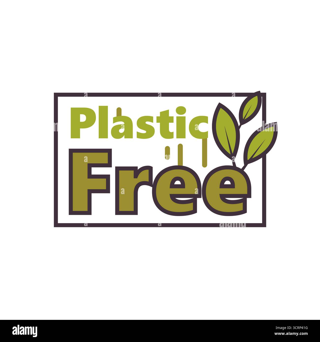 Icona verde senza plastica. Segno ecologico e biologico. Concetto di vita eco-consapevole e riduzione della plastica. Vettore non generato ai Foto Stock