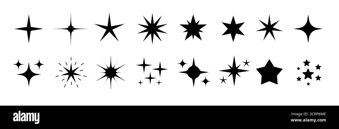 Elemento forma icona vettoriale stella. Simbolo del design con icona a forma di stella scintillante, scintillante astratto rétro che illumina la luce Illustrazione Vettoriale