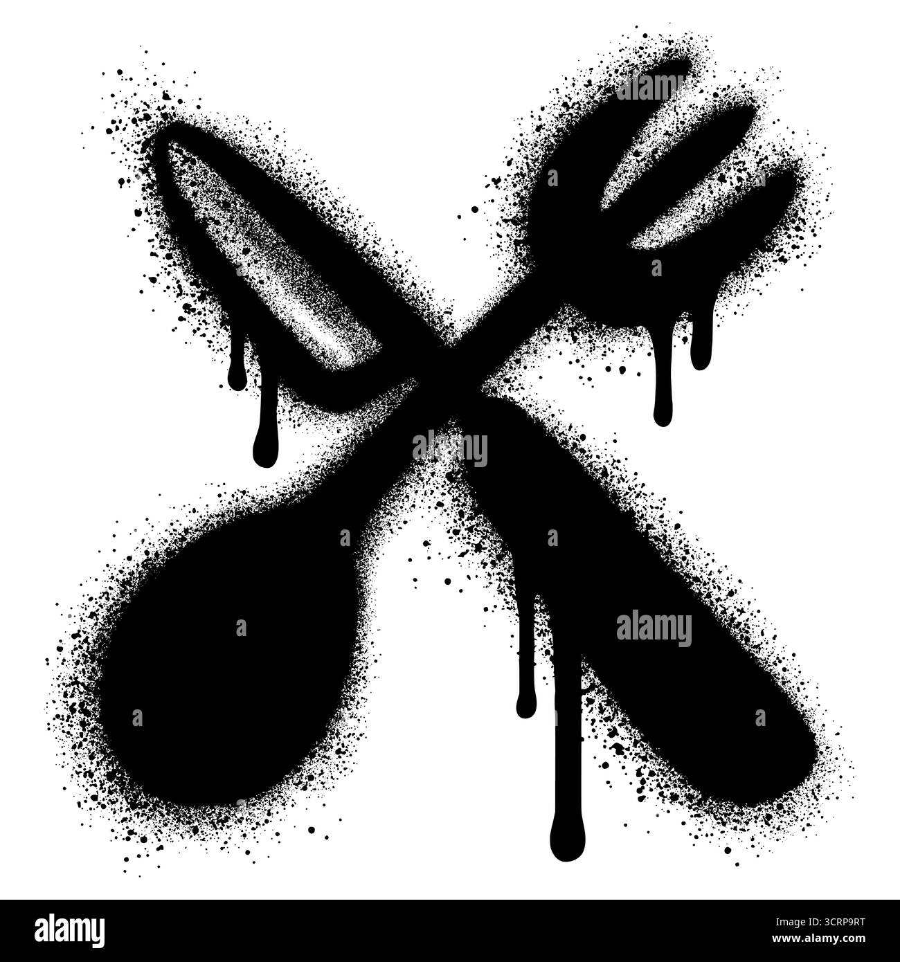 Vernice spray icona coltello, forchetta e cucchiaio di graffiti isolata su sfondo bianco.icona vernice spray ristorante logo. Illustrazione Vettoriale