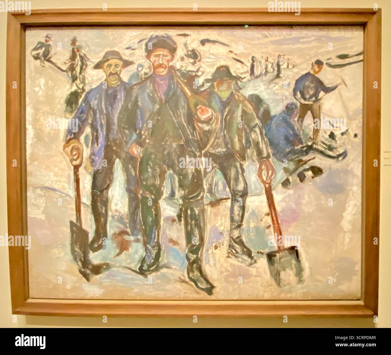 Workers in the Snow (1913-15) alcune delle opere dell'artista norvegese Edvard Munch presso il museo Munch, un museo d'arte aperto nel 2021 a Oslo, Norwa - Immagine stock catturata con smartphone