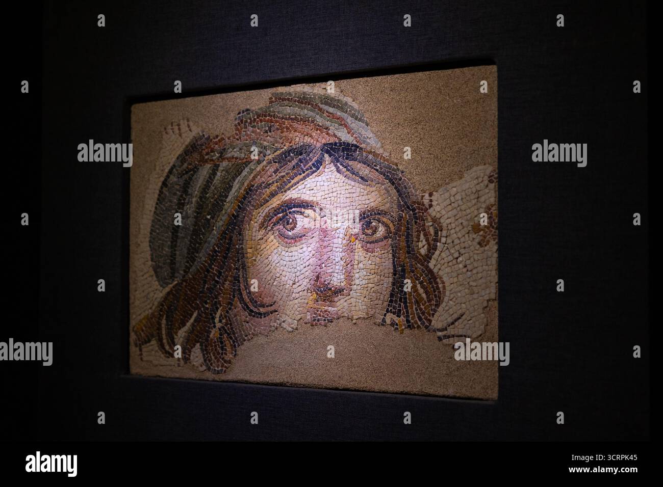 Il mosaico della ragazza zingara nel Museo del mosaico di Zeugma. Visita la foto del concept della Turchia. Gaziantep Turchia - 6.24.2025 Foto Stock