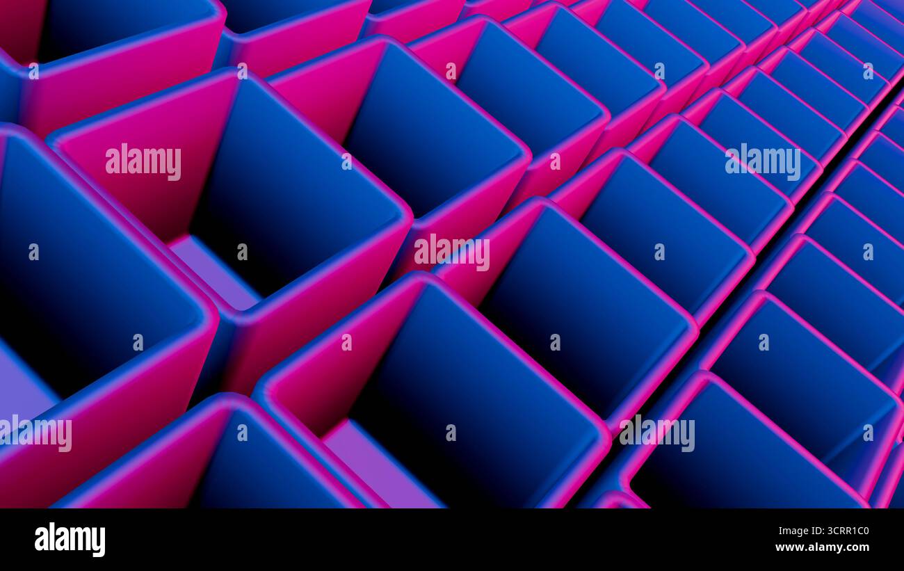 Forme geometriche colorate disposte in un suggestivo motivo in una mostra d'arte moderna Foto Stock