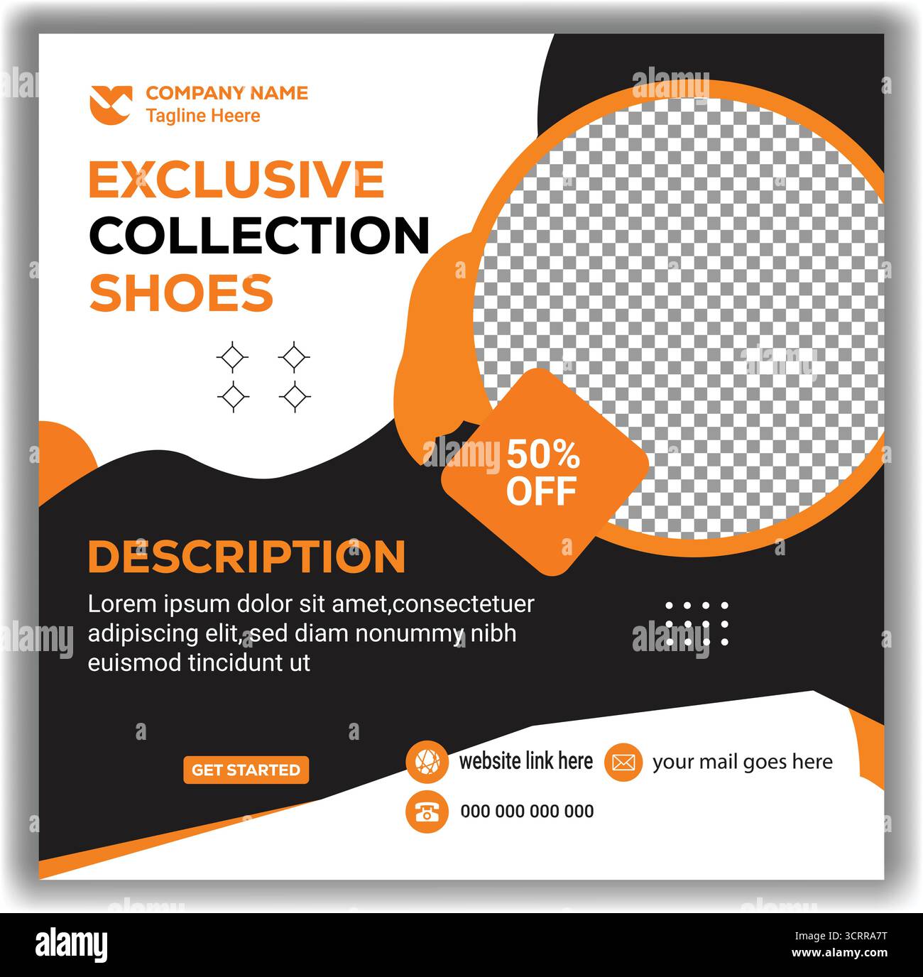 Modello pubblicitario per la vendita di scarpe creative Design di banner per social media Modern Orange Black Fashion Footwear Illustrazione Vettoriale