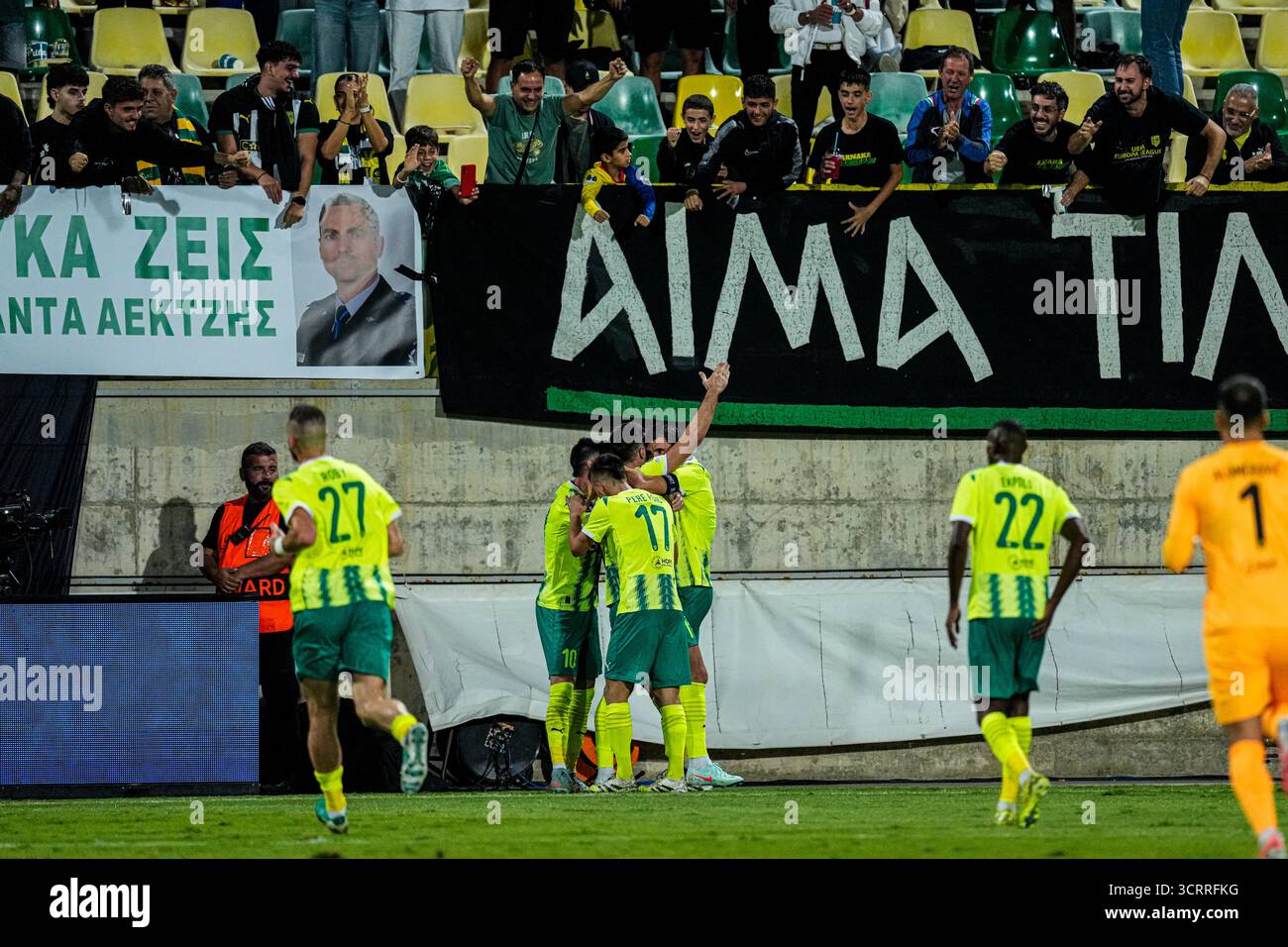 Larnaca, Cipro. 2 ottobre 2025. LARNACA, CIPRO - 2 OTTOBRE: Durante la fase MD1 della UEFA Conference League 2025/26 tra l'AEK Larnaca FC e l'AZ Alkmaar all'AEK Arena il 2 ottobre 2025 a Larnaca, Cipro. (Foto di ed van de Pol/Orange Pictures) credito: Orange Pics BV/Alamy Live News Foto Stock