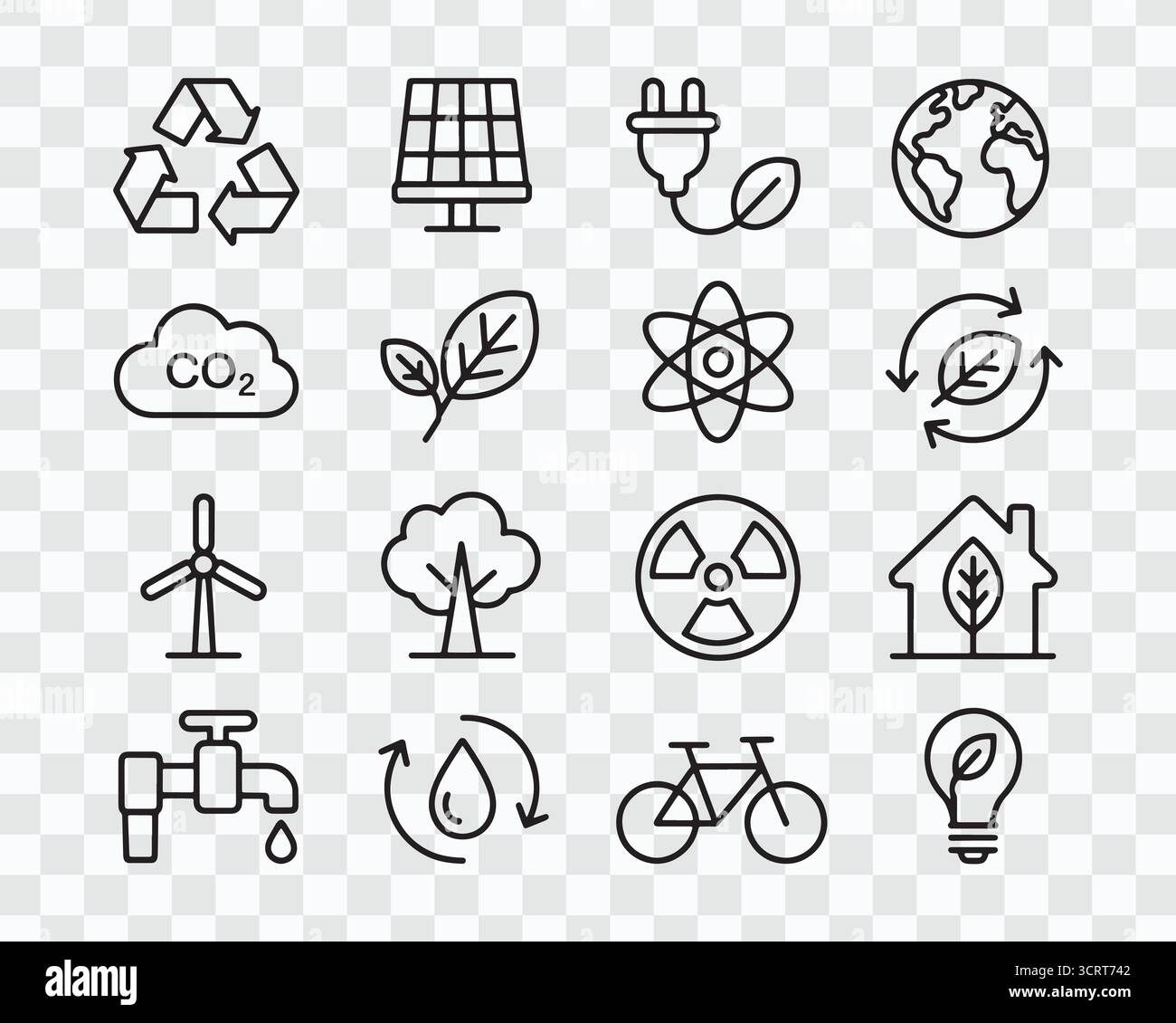 Set di icone a linee sottili correlate all'ecologia e all'ambiente Illustrazione Vettoriale