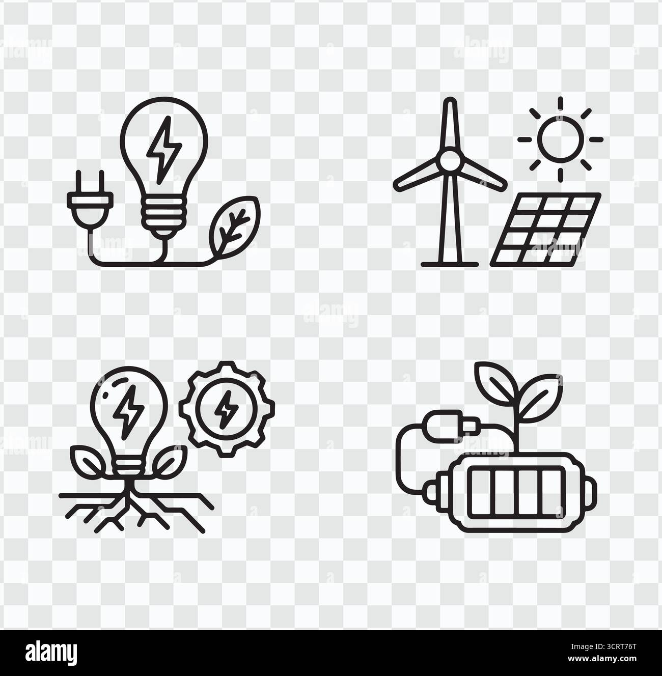 Il concetto di energie rinnovabili e di energia verde è illustrato con icone di linea Illustrazione Vettoriale