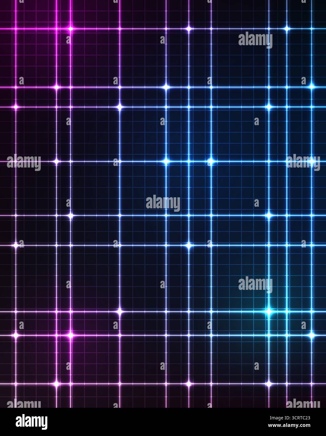 futuristico sfondo astratto a griglia al neon con linee magenta e ciano brillanti che formano un modello cyberpunk digitale ideale per la moderna tecnologia e la sci f Illustrazione Vettoriale