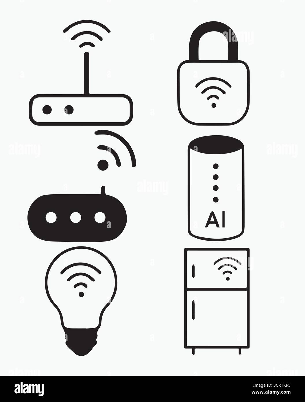 Icona del dispositivo IoT per la casa intelligente illustrazione vettoriale, simboli della tecnologia wireless moderna per intelligenza artificiale, automazione, sicurezza, rete, innovazione Illustrazione Vettoriale