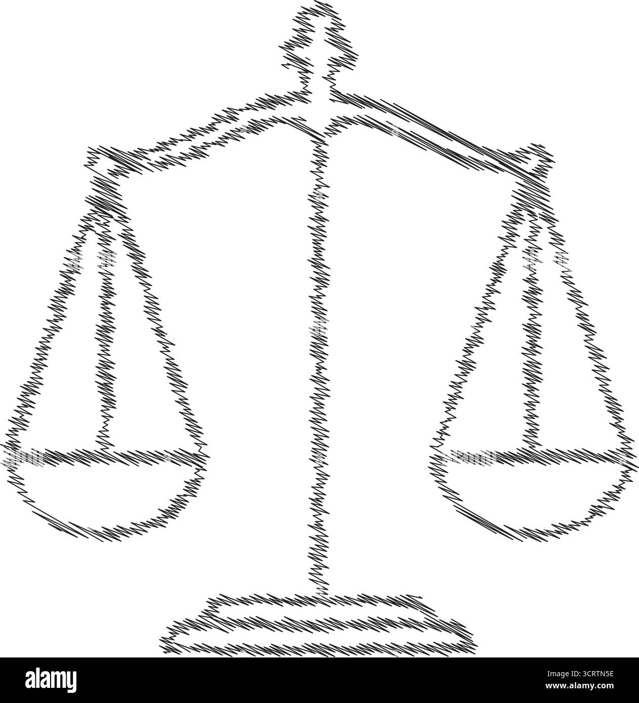 Una scala equilibrata tracciata con linee ruvide che rappresentano la giustizia e l'uguaglianza Illustrazione Vettoriale