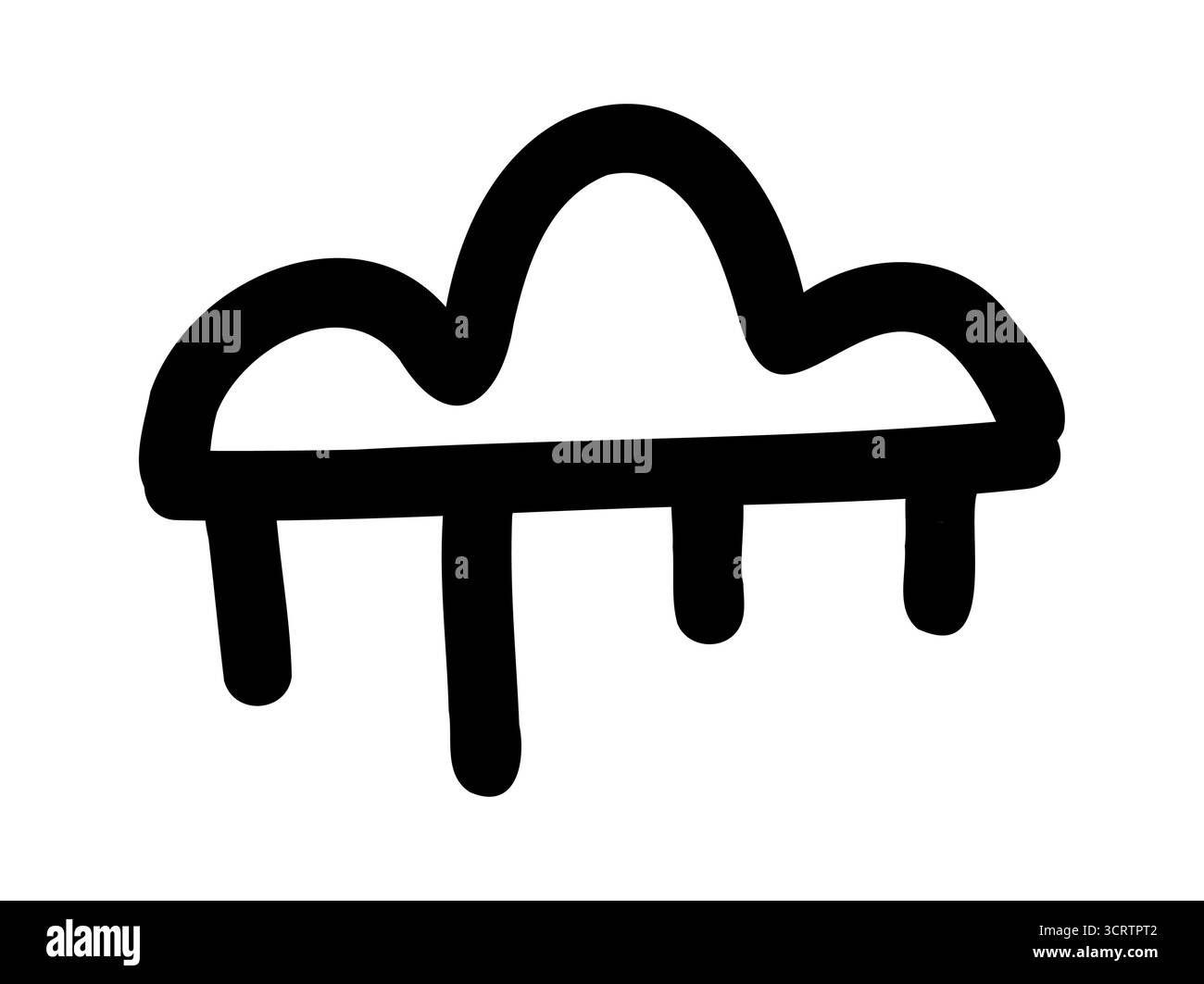 Nuvola di scarabocchi disegnata a mano con icona della pioggia semplice e simpatico schizzo simbolo meteo per umore, diario, decorazione, isolata su sfondo bianco per design e. Illustrazione Vettoriale