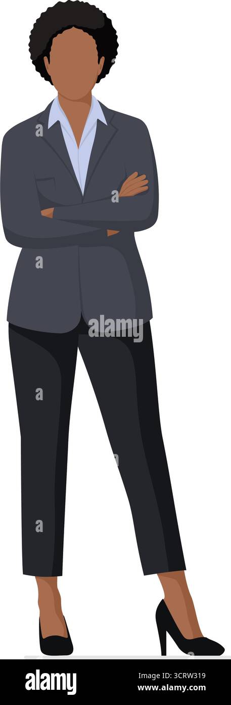 Ritratto di un dirigente d'azienda donna professionista in piedi con le braccia incrociate, isolato su sfondo bianco Illustrazione Vettoriale