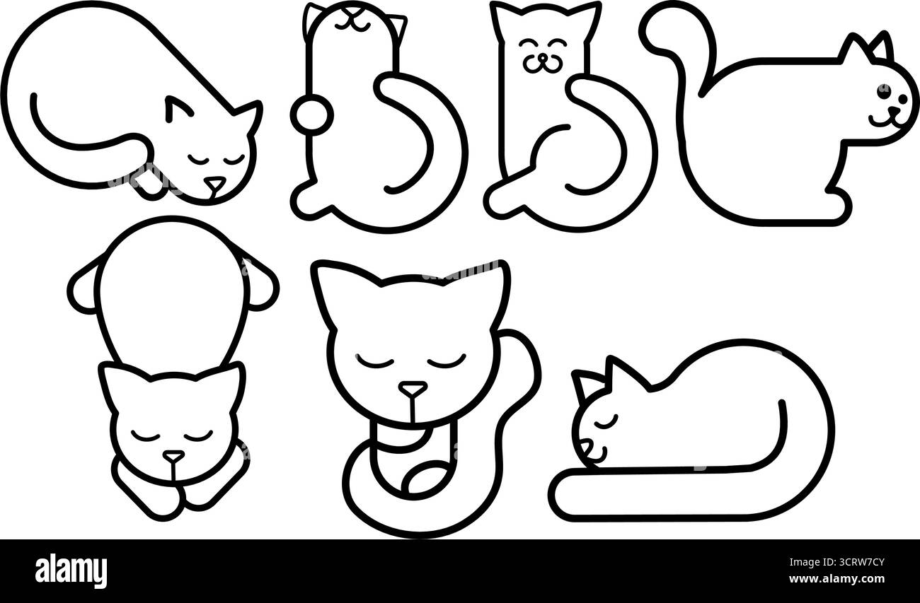 serie di gatti line art in diverse pose illustrazione vettoriale Illustrazione Vettoriale