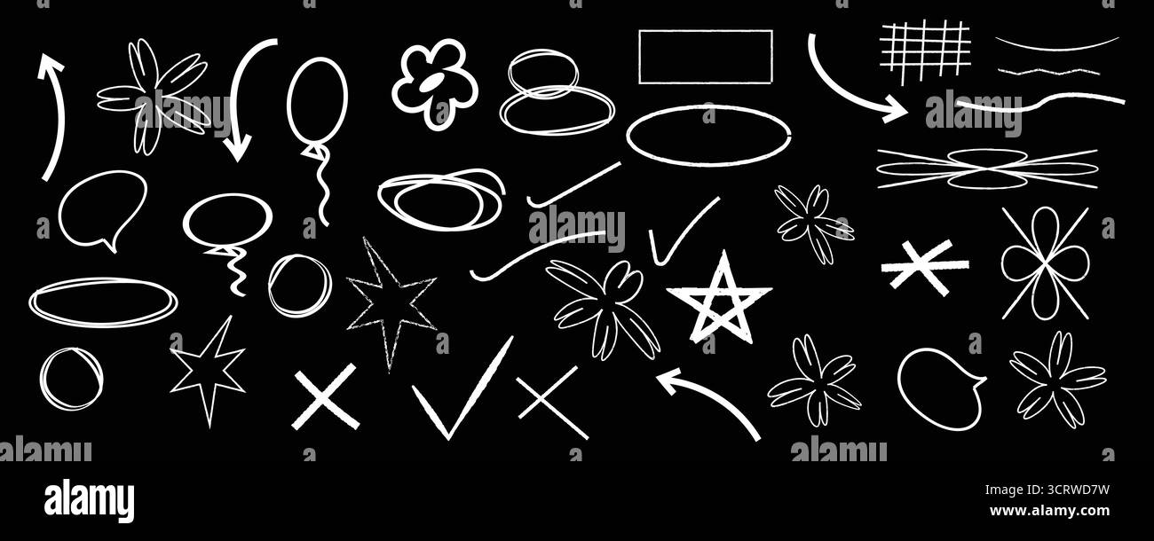 Divertenti scarabocchi disegnati a mano e forme astratte per un design e una decorazione creativi. Illustrazione Vettoriale