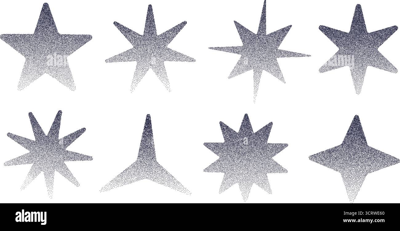 Set di illustrazioni vettoriali collage trendy con sfumature in stile y2k a forma di stella a grana. Illustrazione Vettoriale