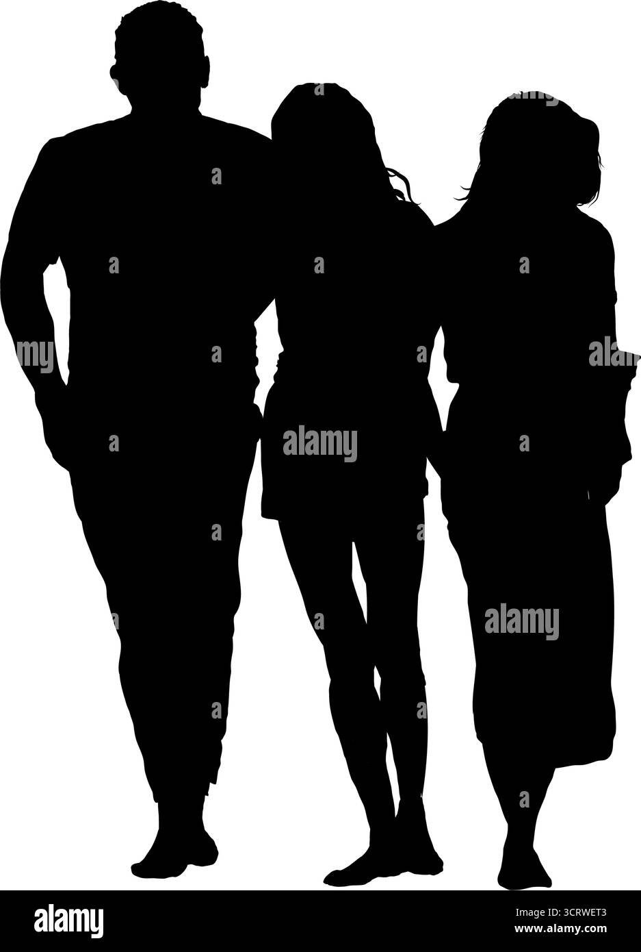 Famiglia che cammina tenendo per mano genitori e bambini silhouette Illustrazione Vettoriale